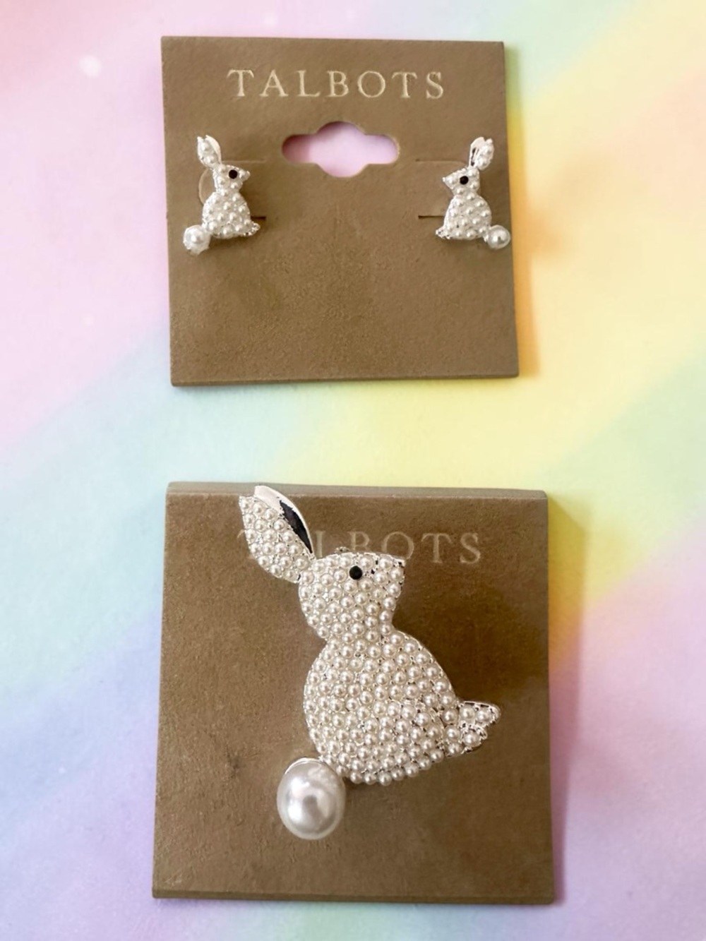 Talbots Brooch & Earring Set Pearls with Silver Hardware | NWT